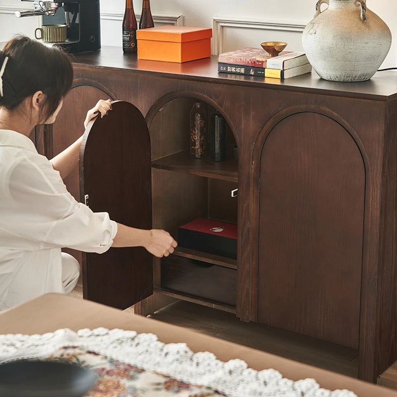Elegant Ash Wood Multi-Layer Cabinet with Arch Design – Perfect for Modern Home Décor hsysg-4969