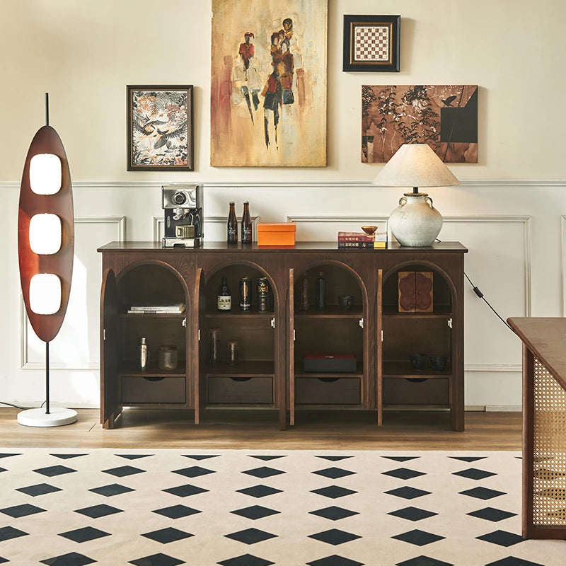 Elegant Ash Wood Multi-Layer Cabinet with Arch Design – Perfect for Modern Home Décor hsysg-4969