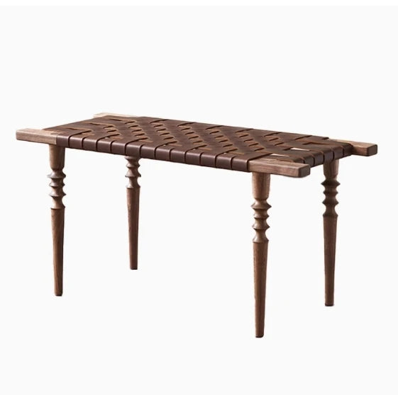 Elegant Ash Wood and Synthetic Leather Stool – Stylish Woven Design for Modern Interiors hsysg-4970