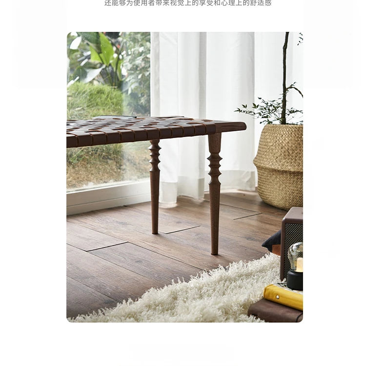 Elegant Ash Wood and Synthetic Leather Stool – Stylish Woven Design for Modern Interiors hsysg-4970