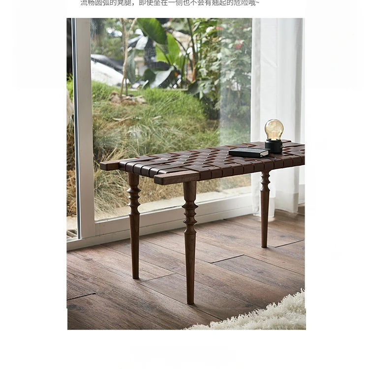 Elegant Ash Wood and Synthetic Leather Stool – Stylish Woven Design for Modern Interiors hsysg-4970