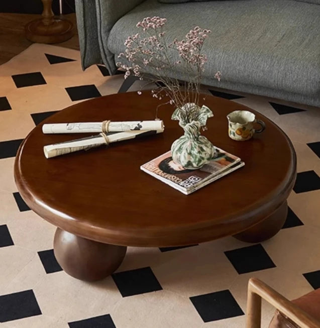 Stylish Round Ash Wood Tea Table with Unique Ball Legs – Perfect Living Room Centerpiece hsysg-4971