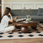 Stylish Round Ash Wood Tea Table with Unique Ball Legs – Perfect Living Room Centerpiece hsysg-4971