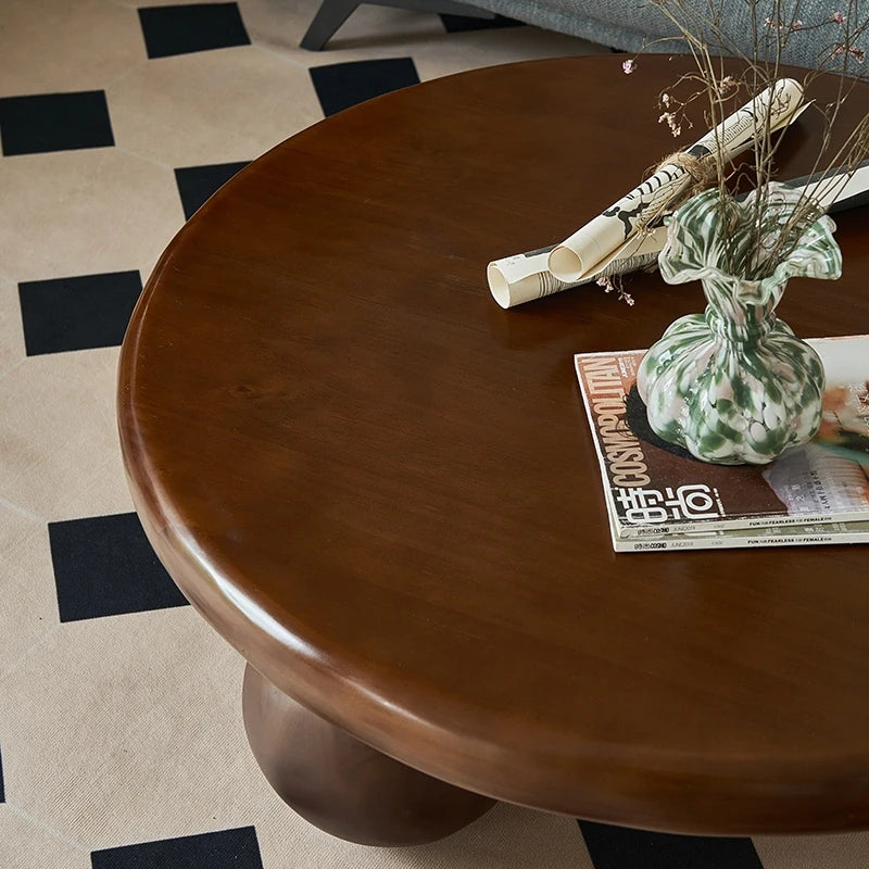 Stylish Round Ash Wood Tea Table with Unique Ball Legs – Perfect Living Room Centerpiece hsysg-4971
