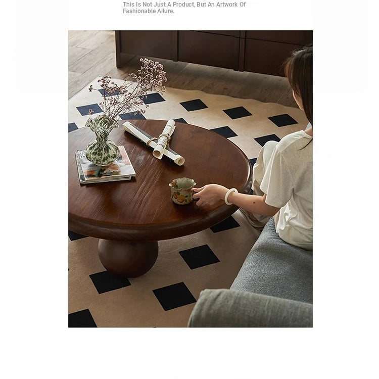Stylish Round Ash Wood Tea Table with Unique Ball Legs – Perfect Living Room Centerpiece hsysg-4971