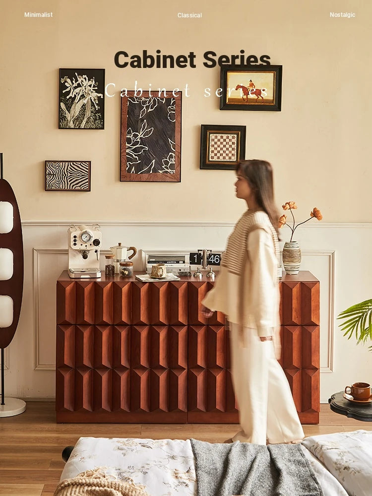 Stylish Ash Wood Multi-Layer Board Cabinet with Geometric Design – Elegant Storage Solution for Modern Homes hsysg-4976