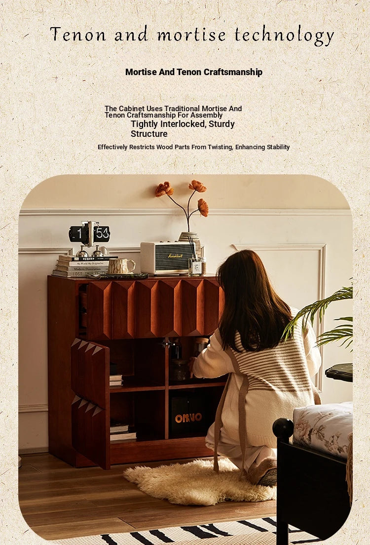 Stylish Ash Wood Multi-Layer Board Cabinet with Geometric Design – Elegant Storage Solution for Modern Homes hsysg-4976