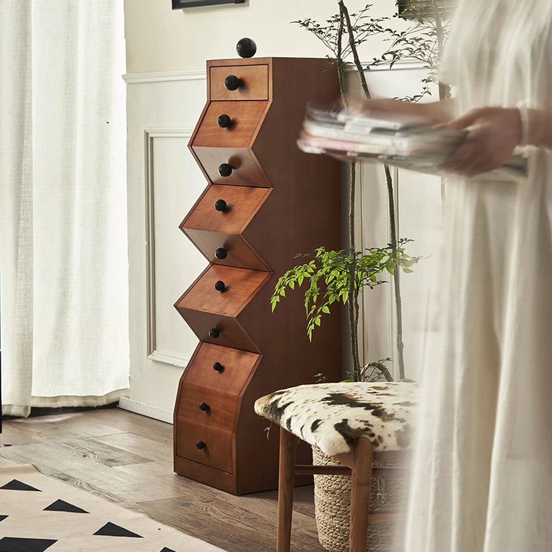Stylish Ash Wood Multi-Layer Board Cabinet with Unique Zigzag Design - Modern Storage Solution for Any Room hsysg-4979