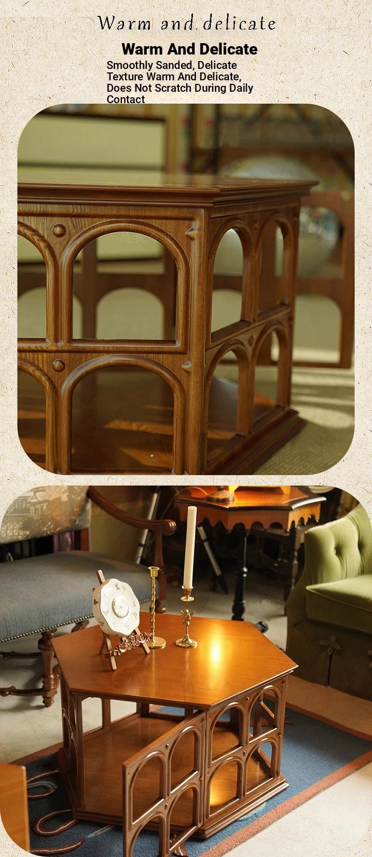 Elegant Hexagonal Ash Wood Tea Table - Unique Design for Stylish Living Spaces hsysg-4980
