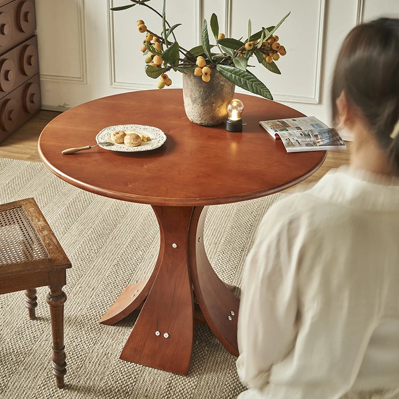 Stylish Round Ash Wood Dining Table with Unique Base Design for Modern Homes hsysg-4981