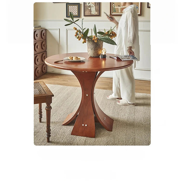 Stylish Round Ash Wood Dining Table with Unique Base Design for Modern Homes hsysg-4981