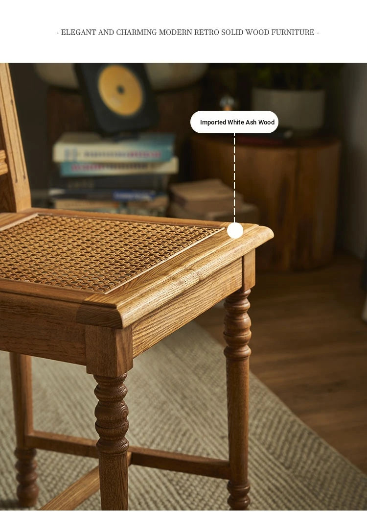 Elegant Ash Wood Chair with Rattan Weaving - Timeless Rustic Style for Your Home Decor hsysg-4986