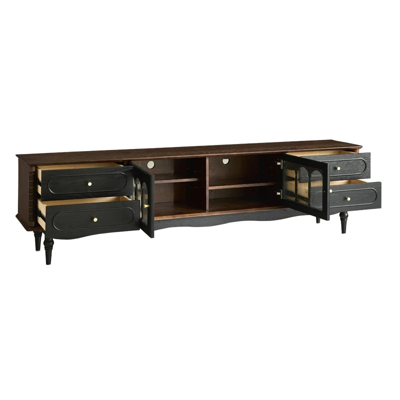 Elegant Ash Wood TV Cabinet with Glass Doors and Multi-Layer Design - Stylish Storage for Living Room hsysg-4989