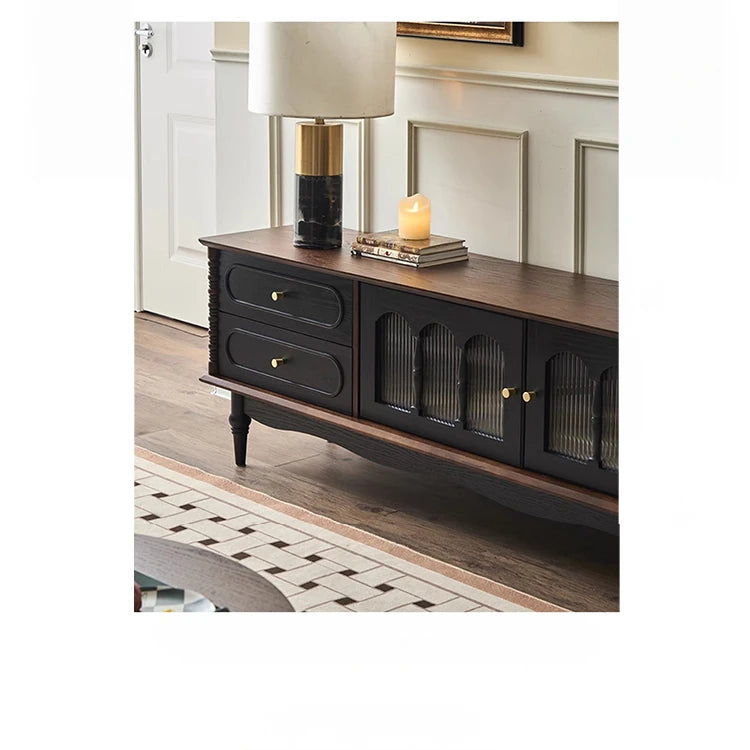 Elegant Ash Wood TV Cabinet with Glass Doors and Multi-Layer Design - Stylish Storage for Living Room hsysg-4989