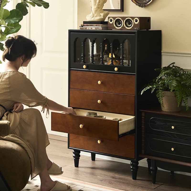 Chic Ash Wood Cabinet with Glass Display and Elegant Storage Drawers – Stylish Multi-layer Board Furniture for Your Home hsysg-4990