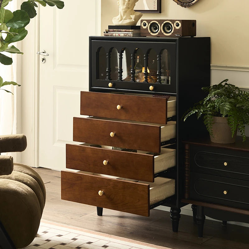 Chic Ash Wood Cabinet with Glass Display and Elegant Storage Drawers – Stylish Multi-layer Board Furniture for Your Home hsysg-4990