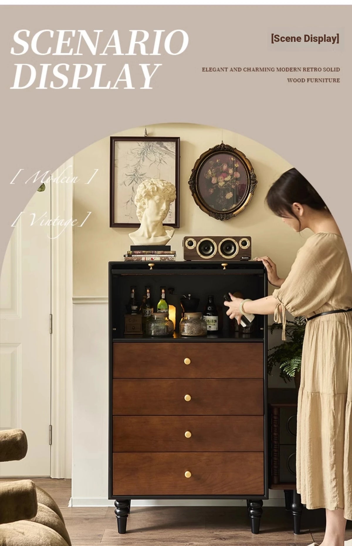 Chic Ash Wood Cabinet with Glass Display and Elegant Storage Drawers – Stylish Multi-layer Board Furniture for Your Home hsysg-4990