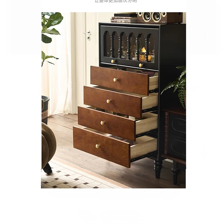Chic Ash Wood Cabinet with Glass Display and Elegant Storage Drawers – Stylish Multi-layer Board Furniture for Your Home hsysg-4990