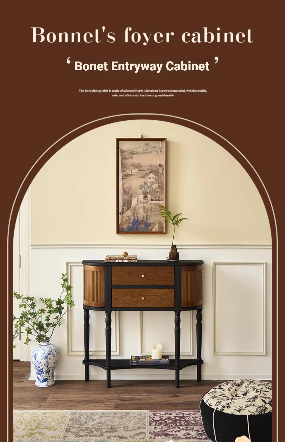 Elegant Ash Wood Multi-Layer Board Cabinet with Two Drawers and Vintage Charm hsysg-4991