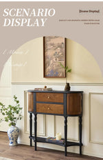 Elegant Ash Wood Multi-Layer Board Cabinet with Two Drawers and Vintage Charm hsysg-4991