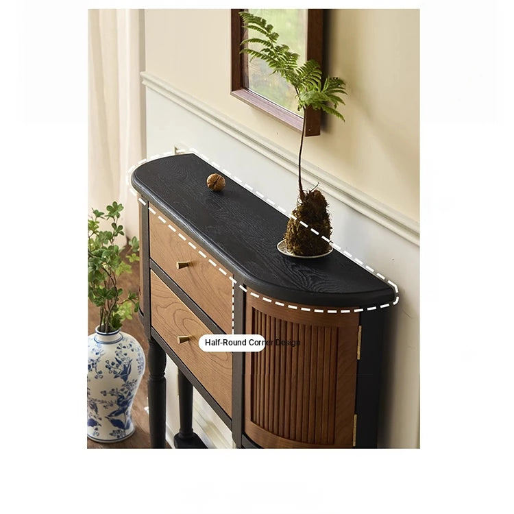 Elegant Ash Wood Multi-Layer Board Cabinet with Two Drawers and Vintage Charm hsysg-4991