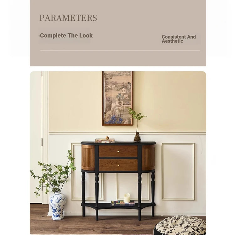 Elegant Ash Wood Multi-Layer Board Cabinet with Two Drawers and Vintage Charm hsysg-4991