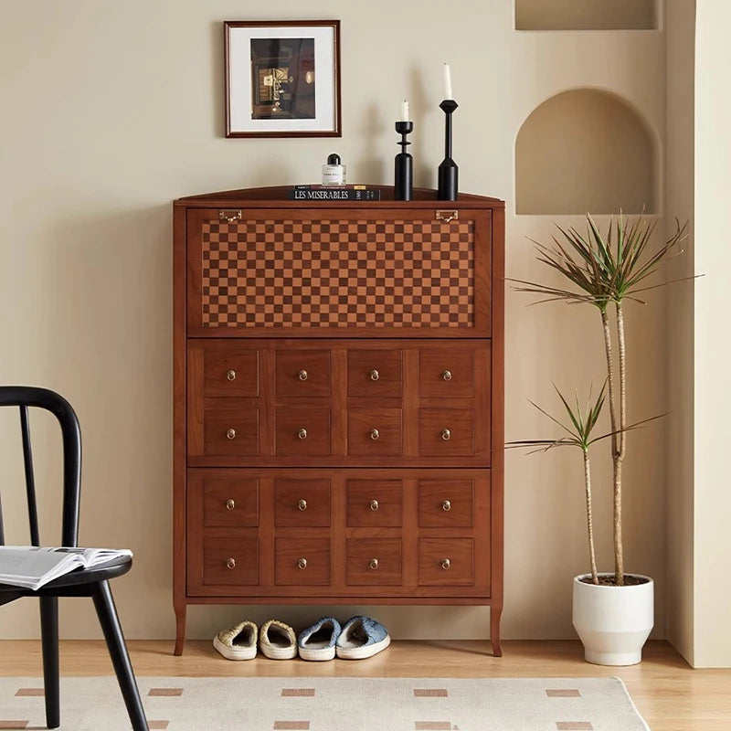 Stylish Ash Wood Multi-Layer Cabinet with Elegant Checkerboard Design - Perfect Storage Solution for Modern Homes hsysg-4992