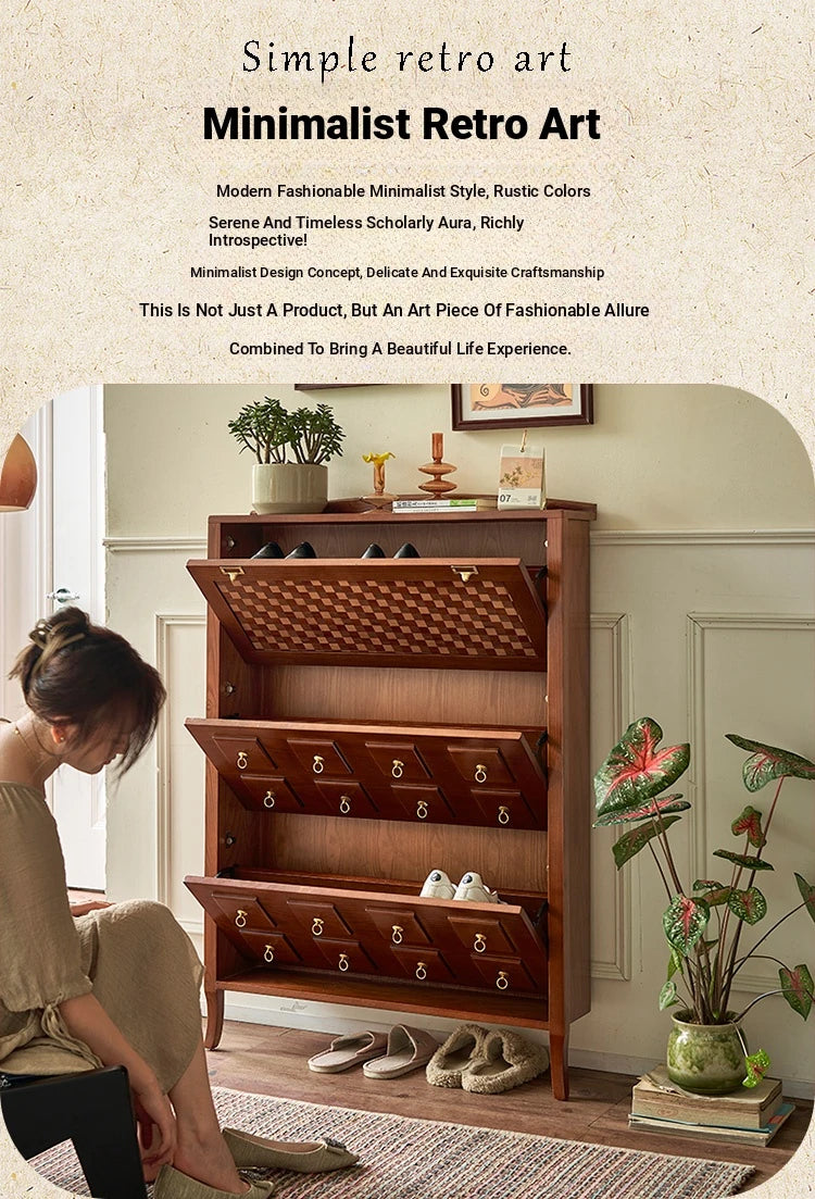 Stylish Ash Wood Multi-Layer Cabinet with Elegant Checkerboard Design - Perfect Storage Solution for Modern Homes hsysg-4992