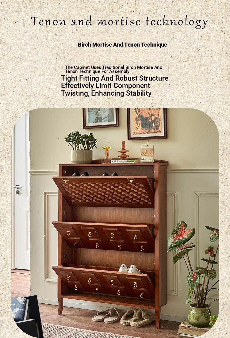 Stylish Ash Wood Multi-Layer Cabinet with Elegant Checkerboard Design - Perfect Storage Solution for Modern Homes hsysg-4992