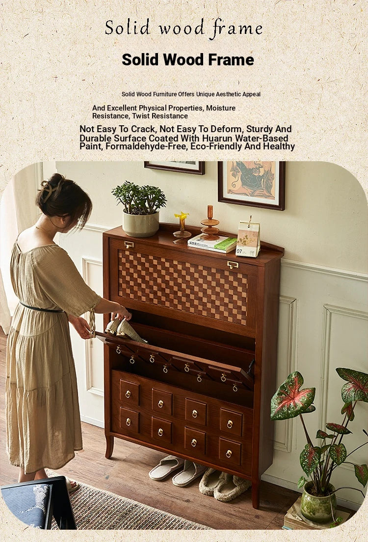 Stylish Ash Wood Multi-Layer Cabinet with Elegant Checkerboard Design - Perfect Storage Solution for Modern Homes hsysg-4992