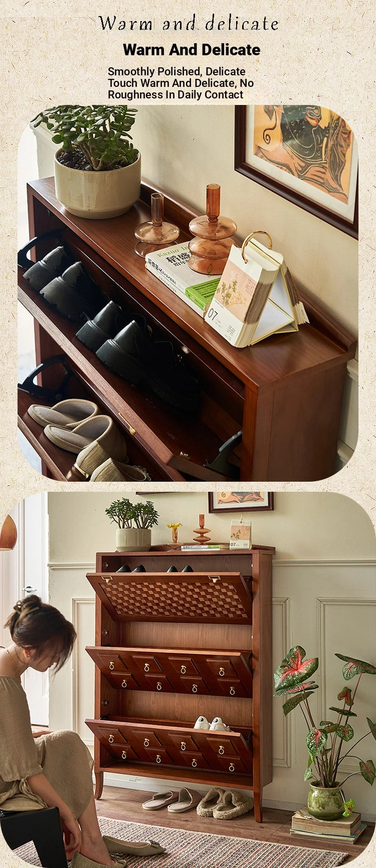 Stylish Ash Wood Multi-Layer Cabinet with Elegant Checkerboard Design - Perfect Storage Solution for Modern Homes hsysg-4992