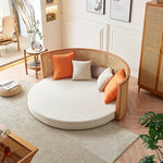 Beige Rattan Sofa with Ash Wood Frame and Cotton Linen Upholstery htzm-1505