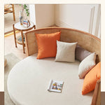 Beige Rattan Sofa with Ash Wood Frame and Cotton Linen Upholstery htzm-1505