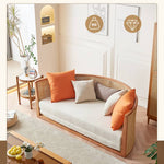 Beige Rattan Sofa with Ash Wood Frame and Cotton Linen Upholstery htzm-1505