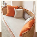 Beige Rattan Sofa with Ash Wood Frame and Cotton Linen Upholstery htzm-1505
