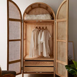 Elegant Ash Wood Cabinet with Rattan Accents - Natural Finish htzm-1511