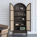 Elegant Black Oak Wood Cabinet with Rattan Accents for Modern Living Rooms htzm-1512