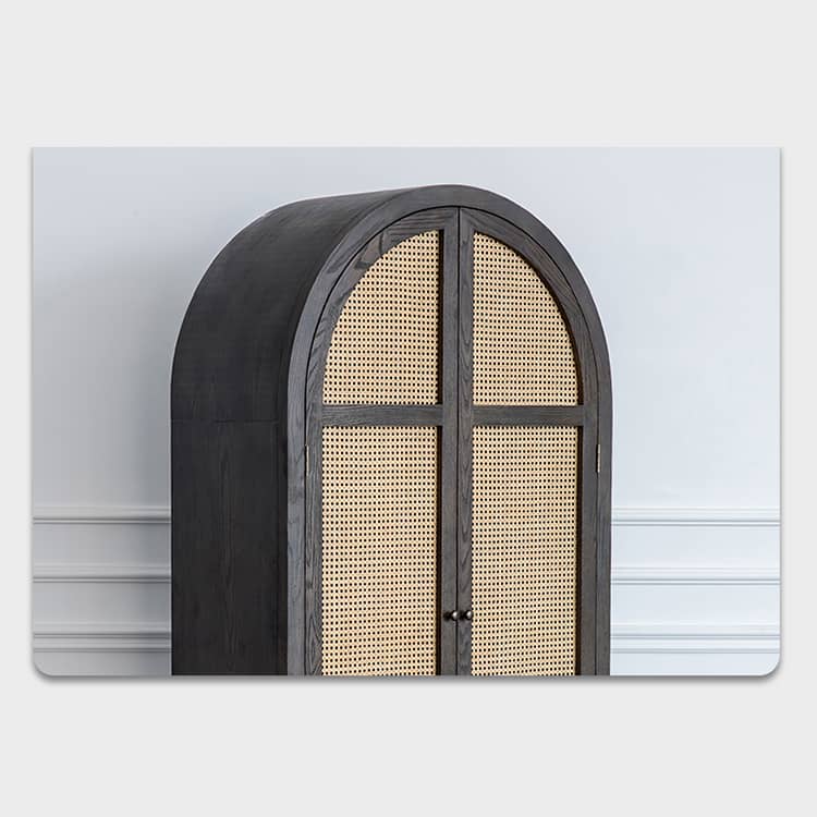 Elegant Black Oak Wood Cabinet with Rattan Accents for Modern Living Rooms htzm-1512