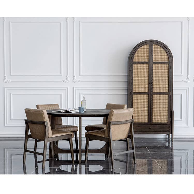 Elegant Black Oak Wood Cabinet with Rattan Accents for Modern Living Rooms htzm-1512