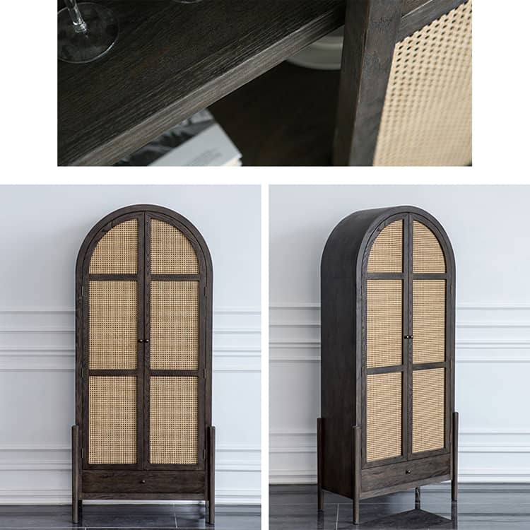 Elegant Black Oak Wood Cabinet with Rattan Accents for Modern Living Rooms htzm-1512