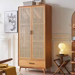 Elegant Ash Wood Cabinet with Natural Rattan Details htzm-1513