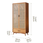 Elegant Ash Wood Cabinet with Natural Rattan Details htzm-1513