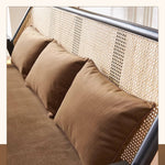 Elegant Dark Brown Ash Wood Sofa with Intricate Rattan Detailing htzm-1514