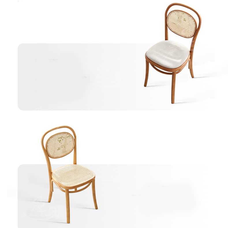 Elegant Brown Cherry Wood Chair with Natural Rattan Accent htzm-1517