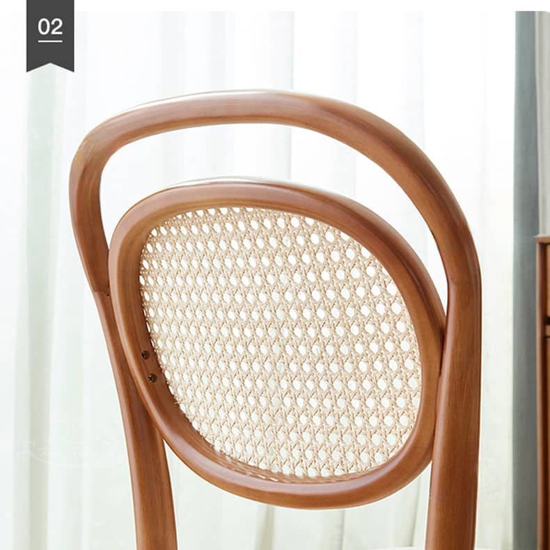 Elegant Brown Cherry Wood Chair with Natural Rattan Accent htzm-1517