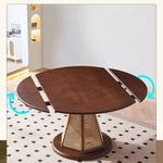 Elegant Brown Ash Wood Table with Rattan Accents and Cotton Linen Blend htzm-1520