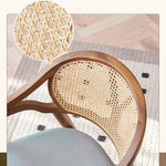 Elegant Brown Ash Wood Table with Rattan Accents and Cotton Linen Blend htzm-1520