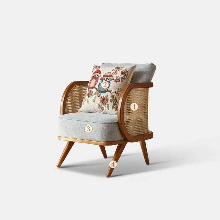 Elegant Ash Wood Sofa with Rattan Accents and Cotton Linen Upholstery htzm-1522