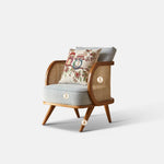 Elegant Ash Wood Sofa with Rattan Accents and Cotton Linen Upholstery htzm-1522