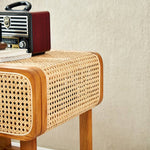 Stylish Ash Wood and Rattan Bedside Cupboard - Natural Finish htzm-1524